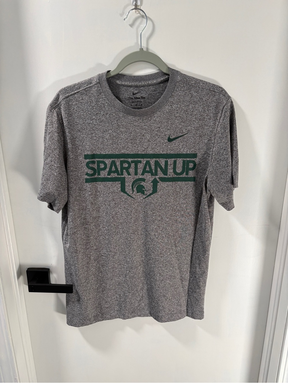 Nike Gray Short-Sleeve Tee with Green 'Spartan Up' Graphic